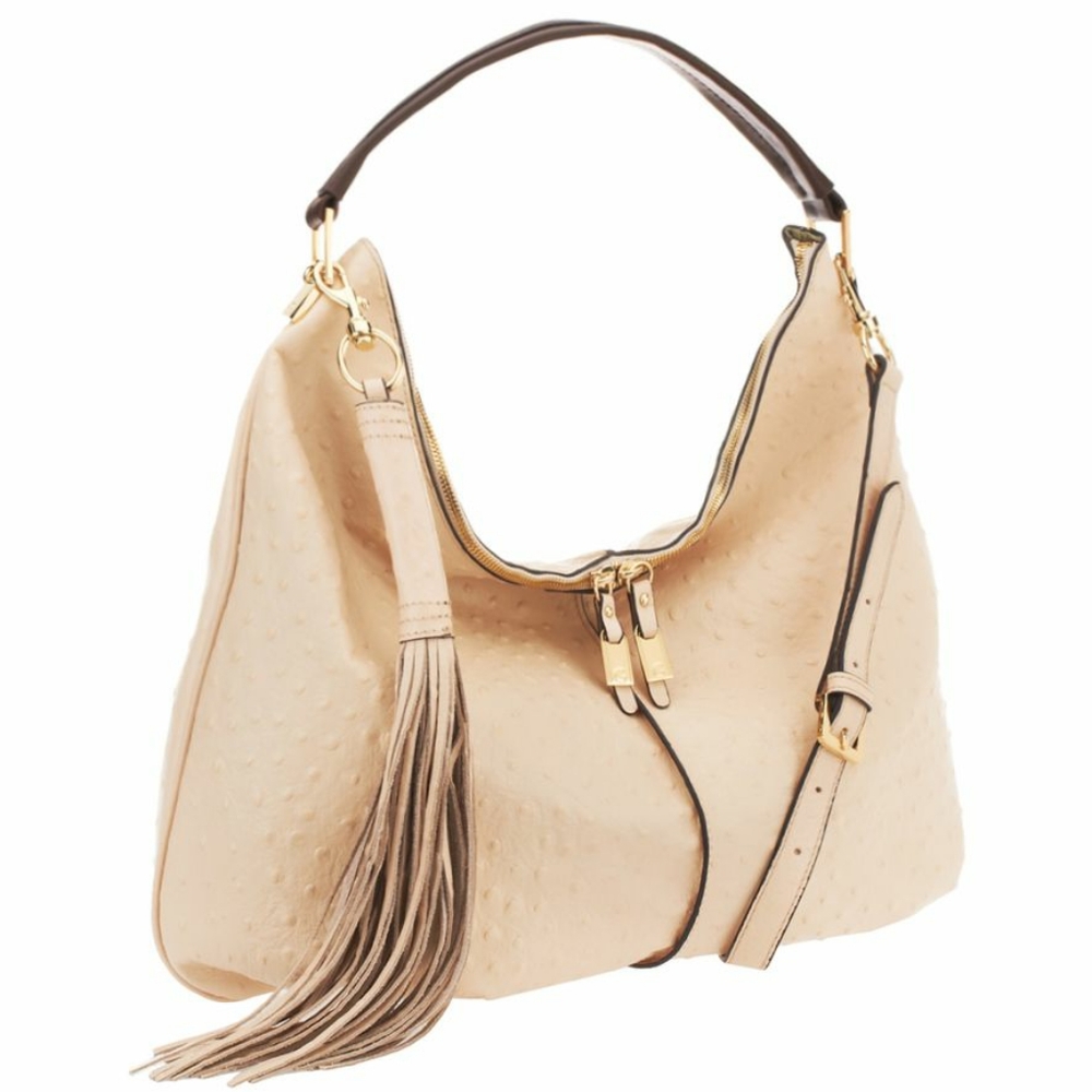 EUC GILI Milano Cream Ostrich-Look Leather Hobo